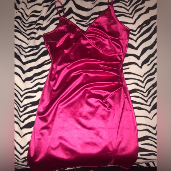 V-Neck Hot Pink Bodycon Dress - Picture 2 of 5